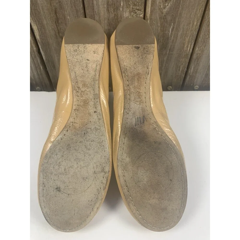 Tory Burch Caroline Women’s Sz 9 Ballet Flats Ivory Patent Leather Gold Logo - Picture 8 of 12